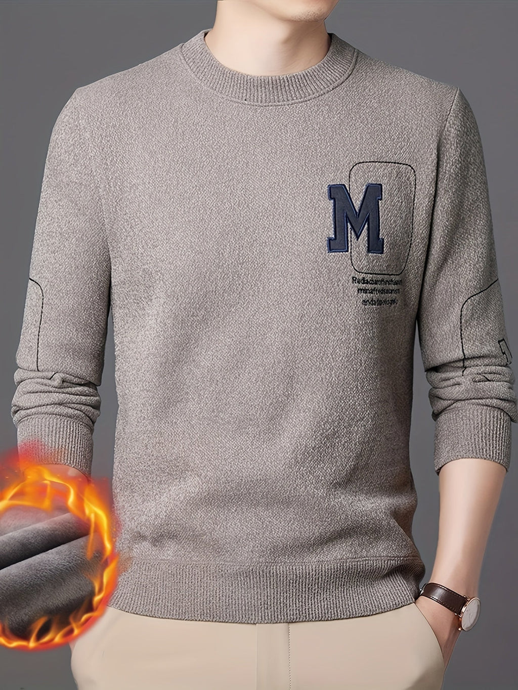 Maglione invernale da uomo Valstrend con motivo a lettera M, girocollo, maniche lunghe, stile casual, tessuto in poliestere, vestibilità regolare