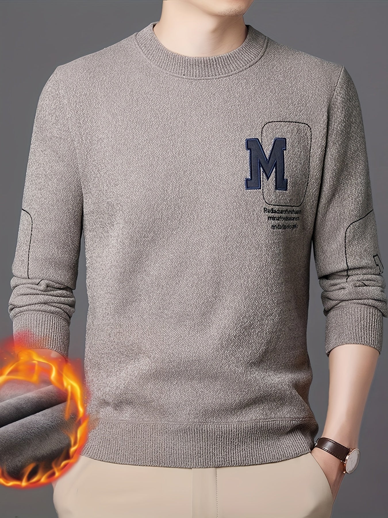 Maglione invernale da uomo Valstrend con motivo a lettera M, girocollo, maniche lunghe, stile casual, tessuto in poliestere, vestibilità regolare