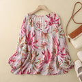 Blusa casual Valstrend con maniche a lanterna, scollo a V e stampa floreale, stile dolce e versatile.