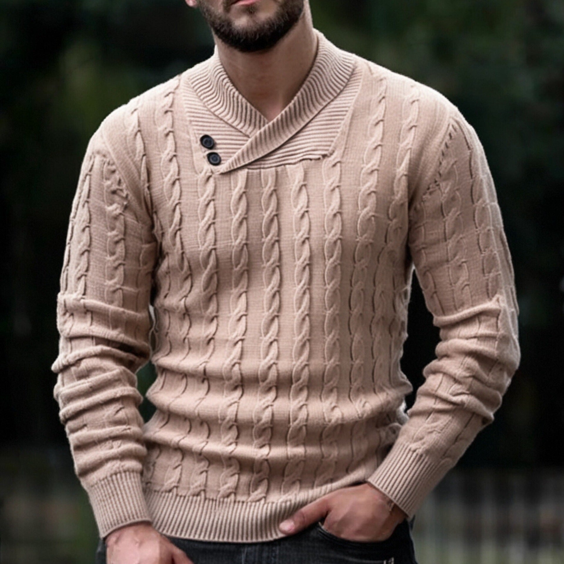 Maglione classico a collo a punta twisted per uomo Valstrend, dettaglio del design elegante e tessuto morbido.