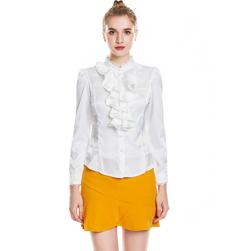 Camicia donna a maniche lunghe in tessuto lucido e morbido, colore solido, stile elegante, marchio Valstrend shop.