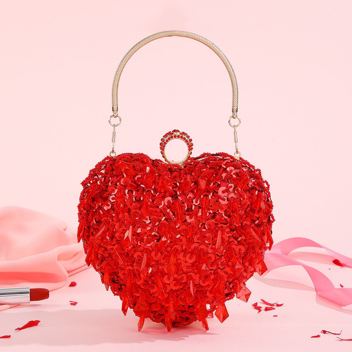 Borsa da cena a cuore ricamata con perline, in stile elegante e femminile, di marca Valstrend shop.