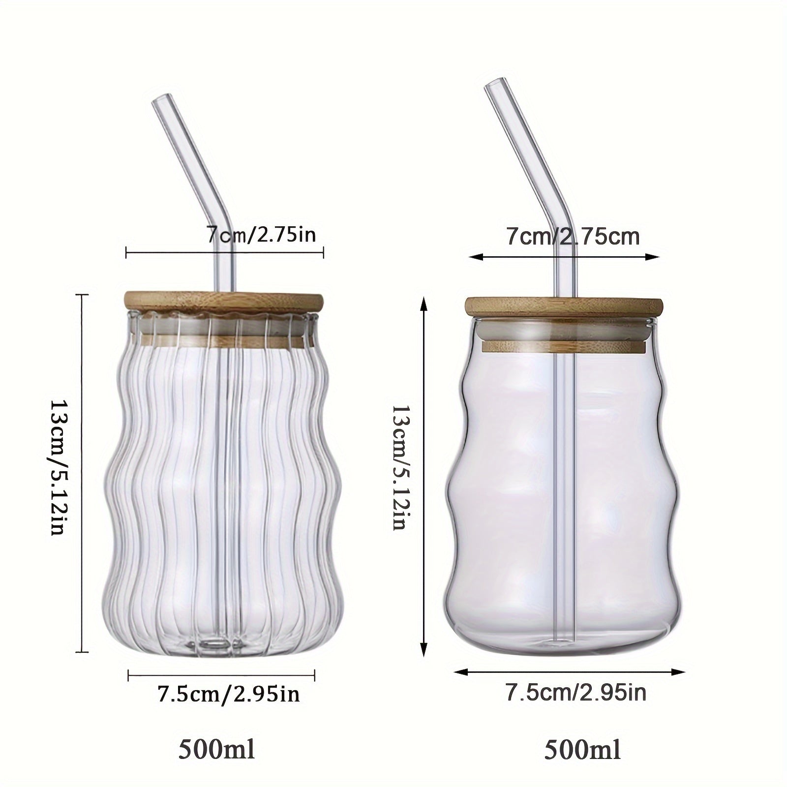 Borraccia in vetro a righe con tappo in bambù da 500ml, bottiglia riutilizzabile, BPA free, isolata, a tenuta e multifunzione.