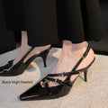 Fibbia per cintura Valstrend, dettagliata, con scarpe da donna con tacco a spillo rosso, punta affilata e stile fiabesco.