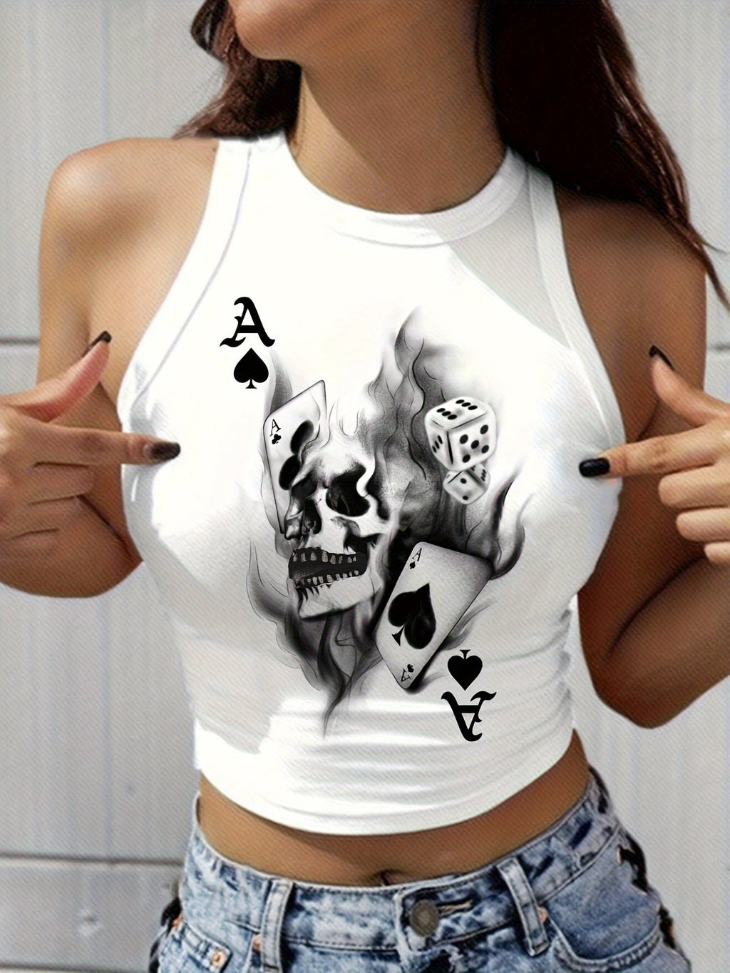 Top senza maniche con stampa teschio, casual da donna, maglietta da tank top per l'estate, marca Valstrend shop