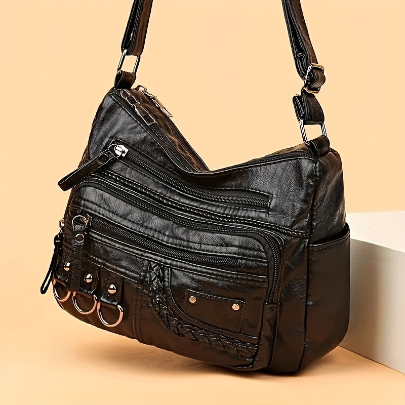 Borsa a tracolla vintage Valstrend, stile multi-strato, a spalla, con motivo wheat, ideale per uomo e donna, daypack alla moda