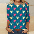 Maglietta donna Valstrend con stampa cuori e collo rotondo, perfetta per il giorno di San Valentino, con motivo romantico e femminile