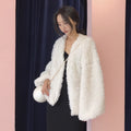 Maglione in lana di agnello per donna, colore unico, stile coreano, elegante e caldo, con dettagli raffinati.