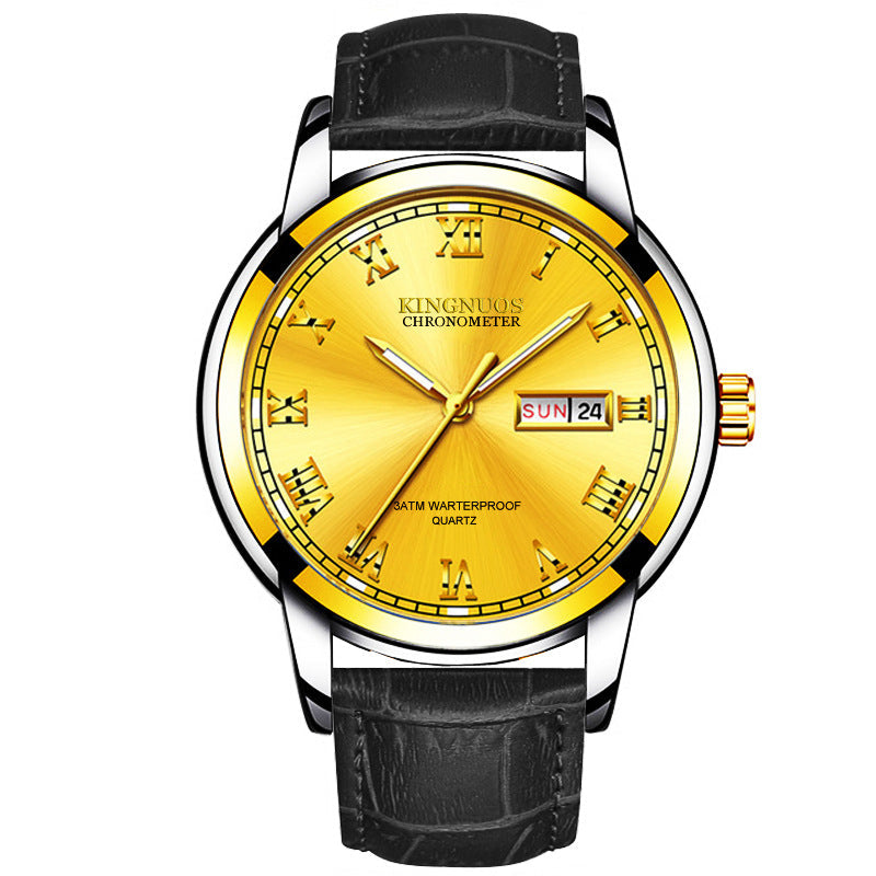 Orologio da polso Valstrend con cinturino in acciaio, cronografo e calendario doppio, stile business e non meccanico.