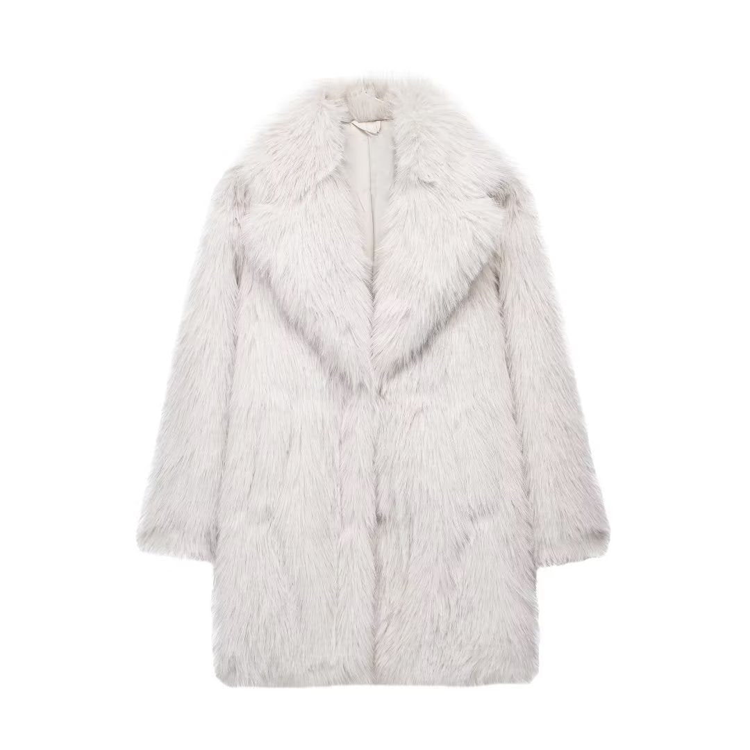 Cappotto femminile Valstrend con pelliccia artificiale calda, maniche a tre quarti e stile spesso, ideale per l'inverno.