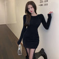 Women's Tight-fitting Cinched Long Sleeve Mink Fur Dress