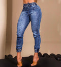 Jeans slim fit da donna Valstrend shop con vita elastica e lacci, tessuto resistente e design aderente, colore blu.