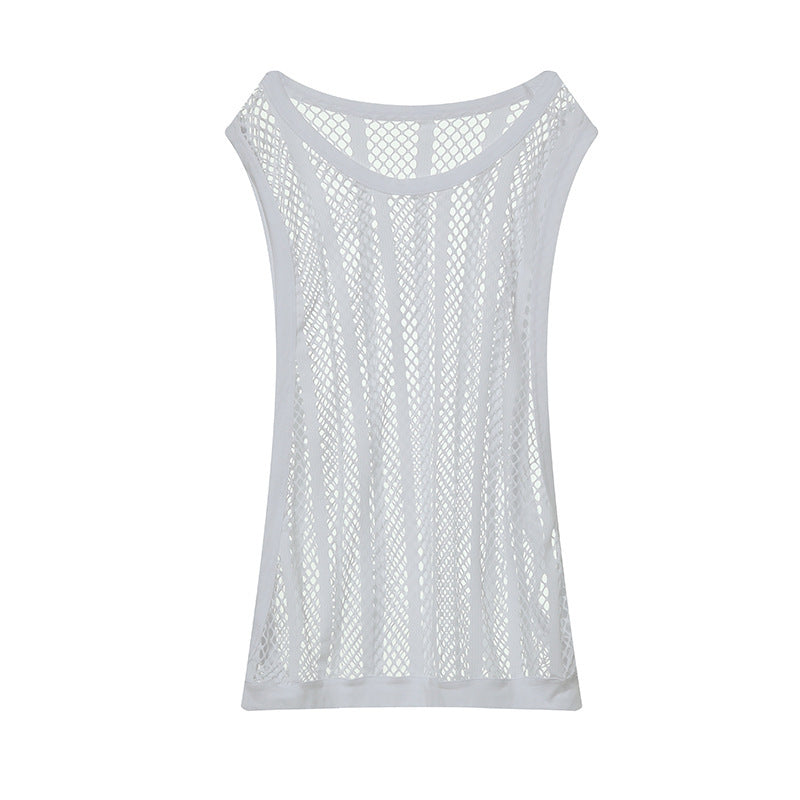 Wide-brimmed Exercise Sleeveless Vest Fishnet Striped Vest Top
