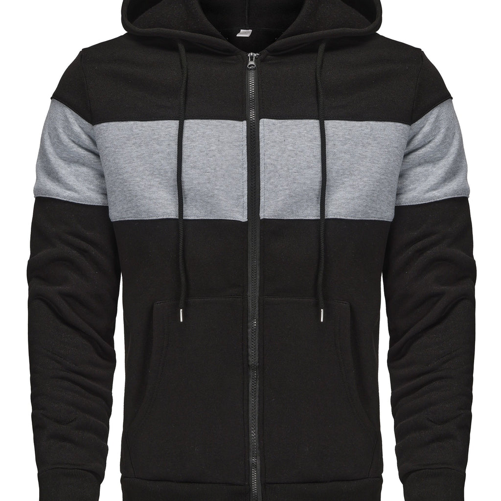 Felpa con cappuccio da uomo Valstrend, giacca zip con colori contrastanti, tasche, stile casual e comodo per outdoor e sport.