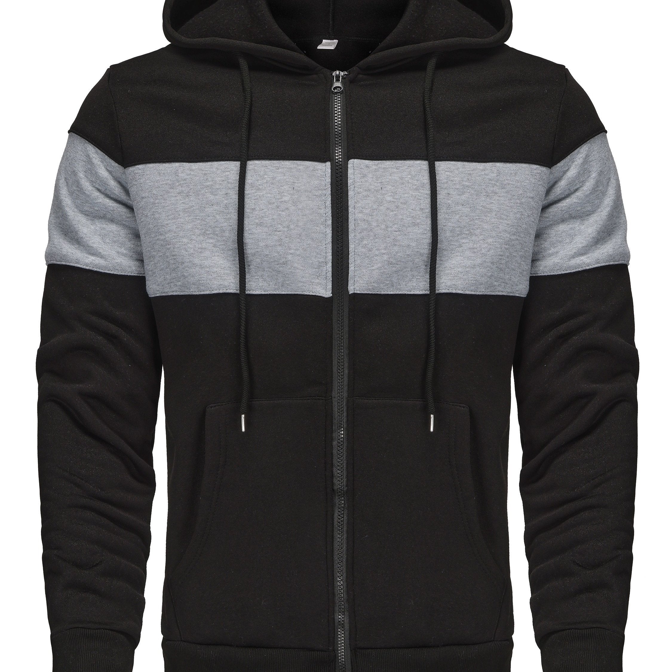 Felpa con cappuccio da uomo Valstrend, giacca zip con colori contrastanti, tasche, stile casual e comodo per outdoor e sport.