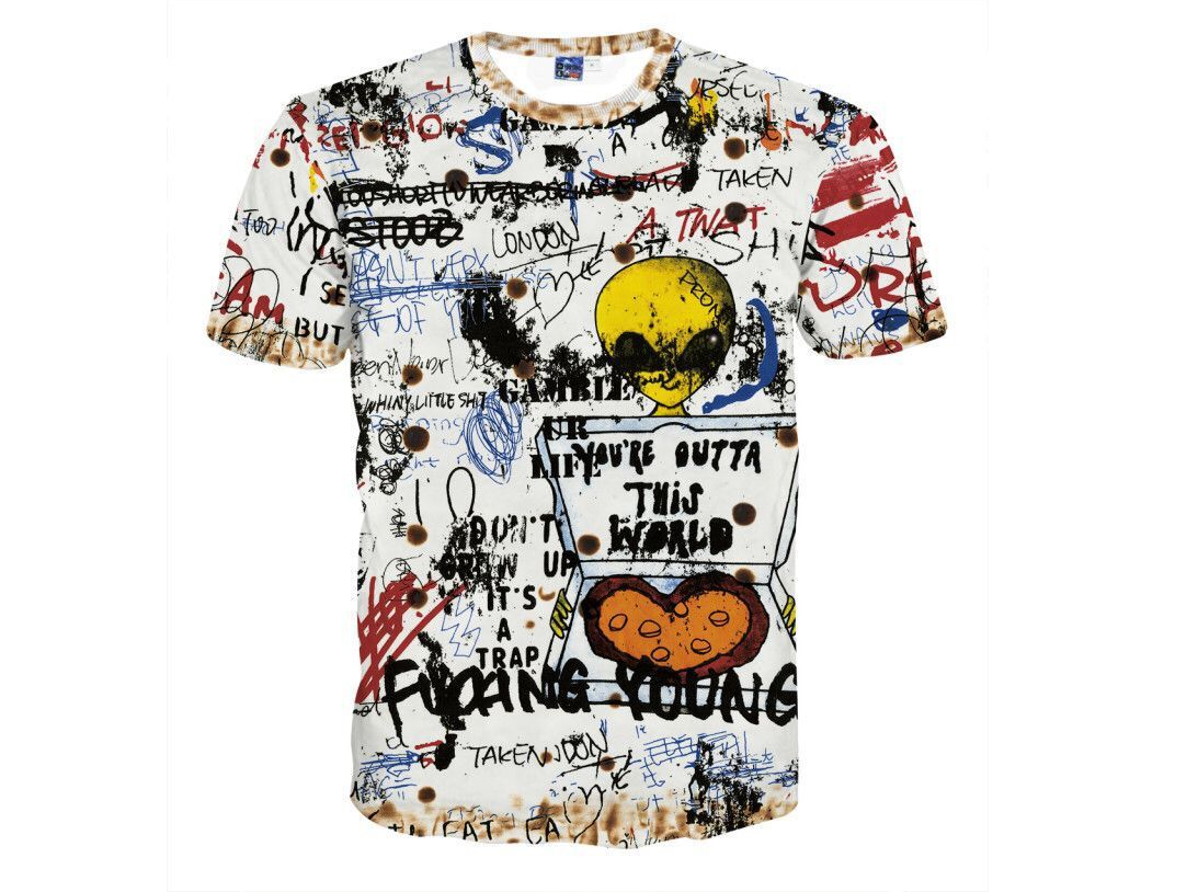 T-shirt estivo unisex Valstrend con grafica arcobaleno, alien, stile street fashion europeo e americano, maniche corte, moda hip hop