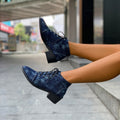 Outer Wear Pointed Toe Square Heel Denim Design Martin Boots