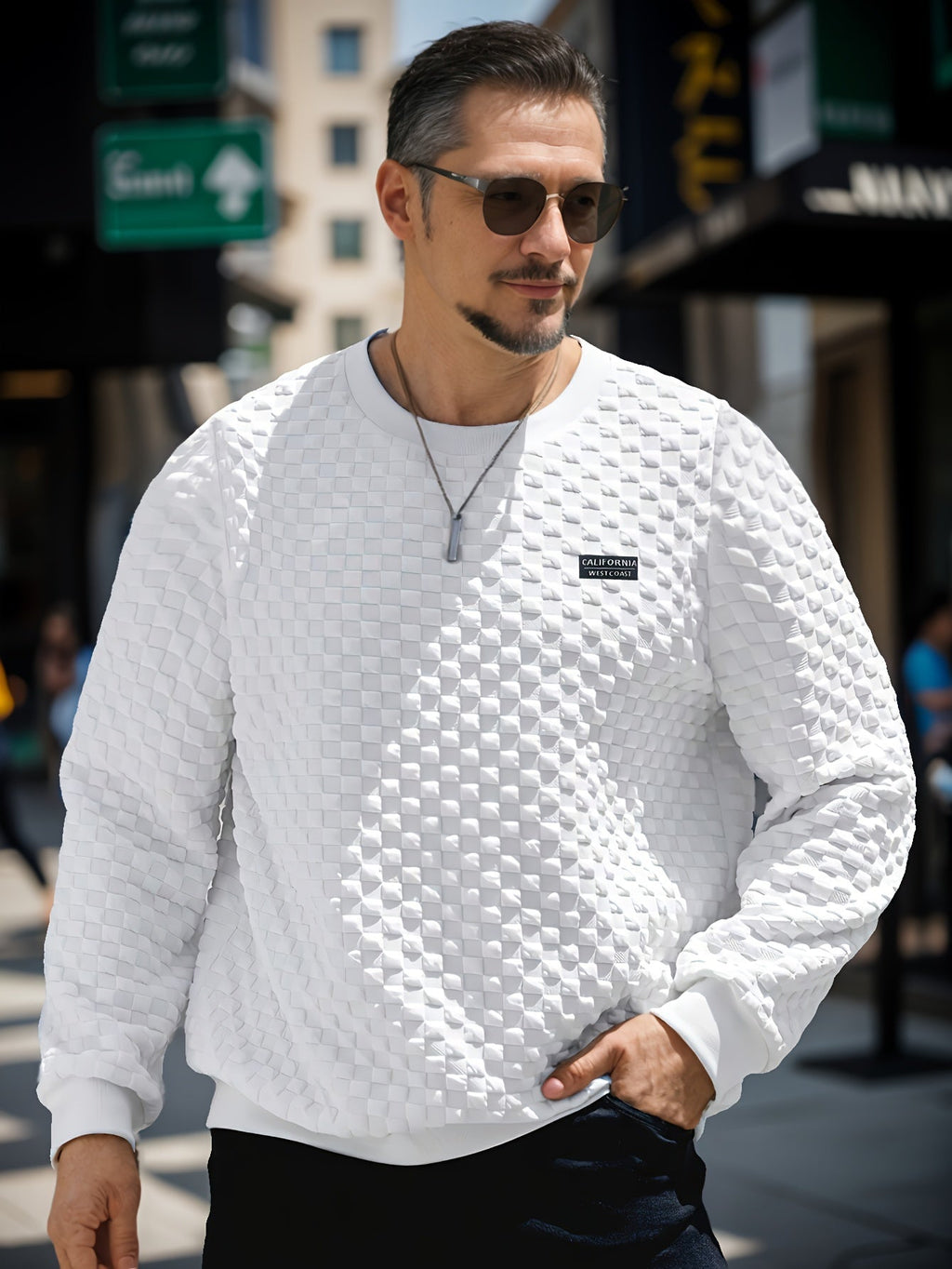 Pullover da uomo a quadri Valstrend, maglia casual a maniche lunghe con texture bump, stile trendy per primavera e autunno