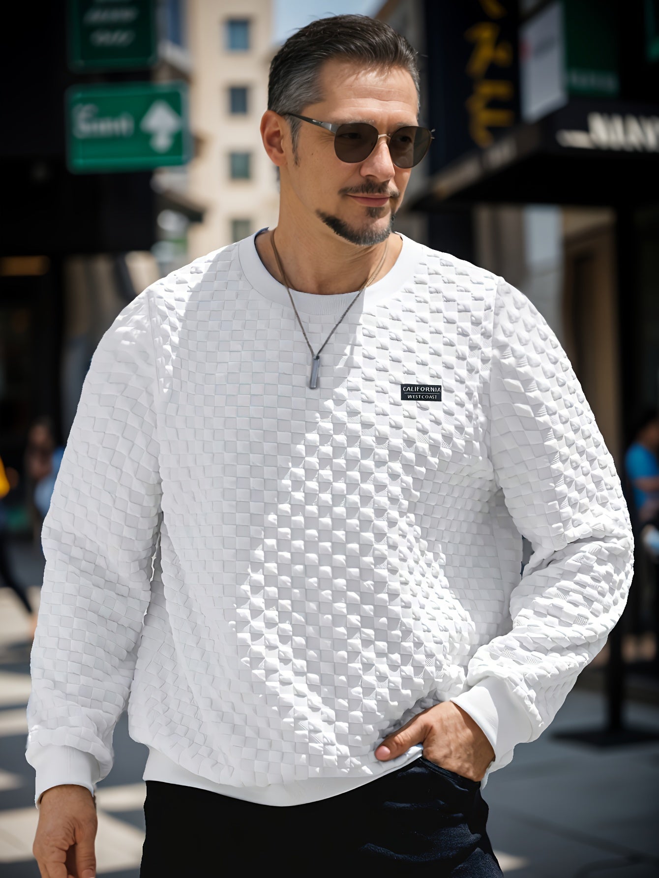 Pullover da uomo a quadri Valstrend, maglia casual a maniche lunghe con texture bump, stile trendy per primavera e autunno