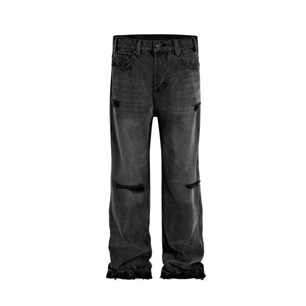 Jeans da uomo Valstrend shop, stile casual retrò con tagli a coltello, effetto scolorito e texture distressed, vestibilità dritta.