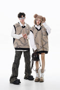 Maglione a V collo in stile giapponese retrò per coppie, moda college, con dettagli eleganti e stile vintage, marca Valstrend shop