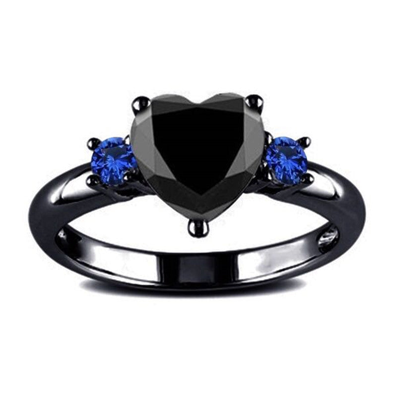 Anello a forma di cuore in argento 925 placcato oro nero e gun color, gioiello di impegno europeo e americano, stile romantico.