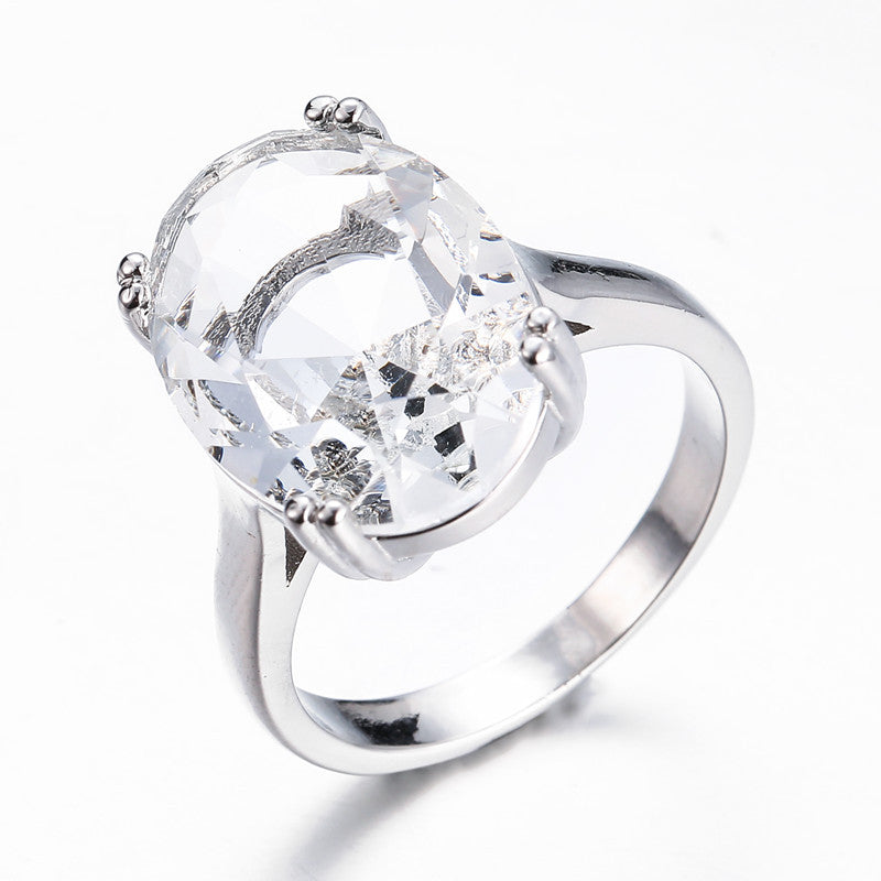 Anello di fidanzamento europeo e americano Valstrend con diamante e acquamarina blu marino in oro placcato.