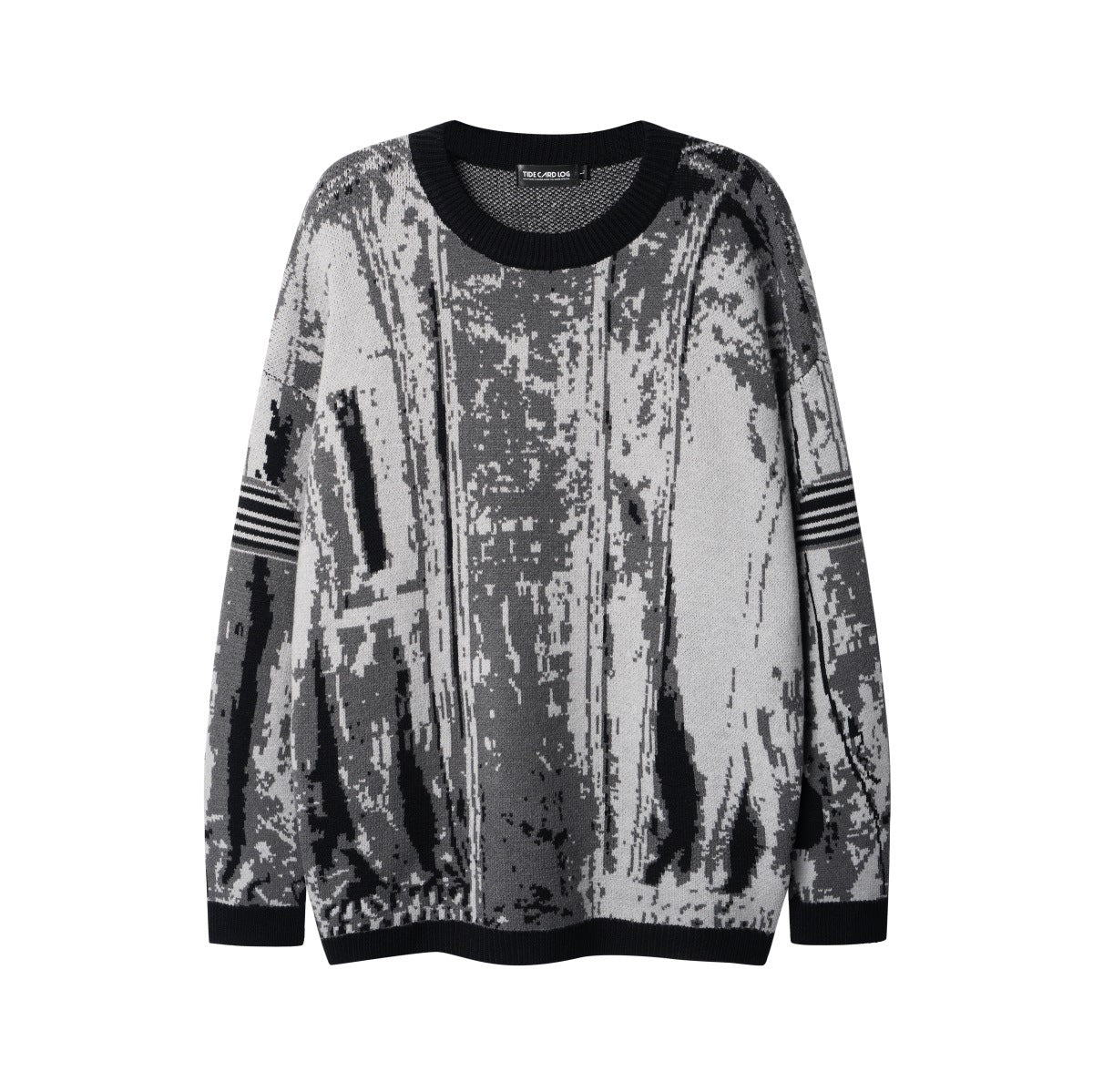 Maglione retrò con scollo a giro, jacquard contrast color, marca Valstrend, tessuto morbido e design vintage.