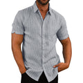 Camicia estiva da uomo Valstrend, a maniche corte, con colletto a revers e bottoni, in tessuto a righe colorate.