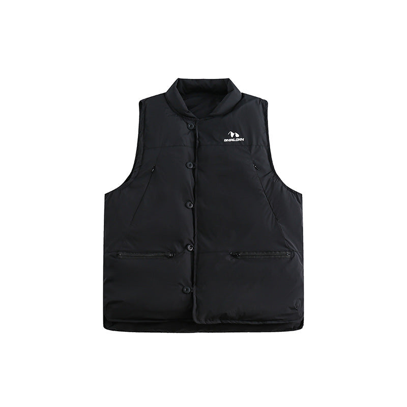 Gilet senza maniche in cotone Valstrend, con zip, colletto alto, tasche multiple e stampa a tinta unita, ideale per uomo.
