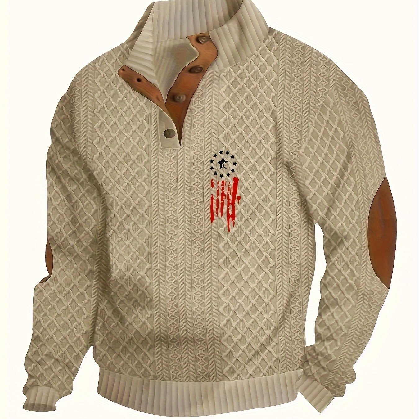 Felpa casual da uomo Valstrend con interno in pile, motivo a stelle, colletto alla coreana e bottoni, adatta a autunno e inverno