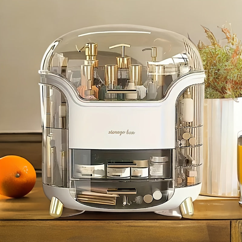 Organizzatore multi-layer spazioso Valstrend in bianco e verde per cosmetici e gioielli con cassetti regolabili e protezione dalla polvere.