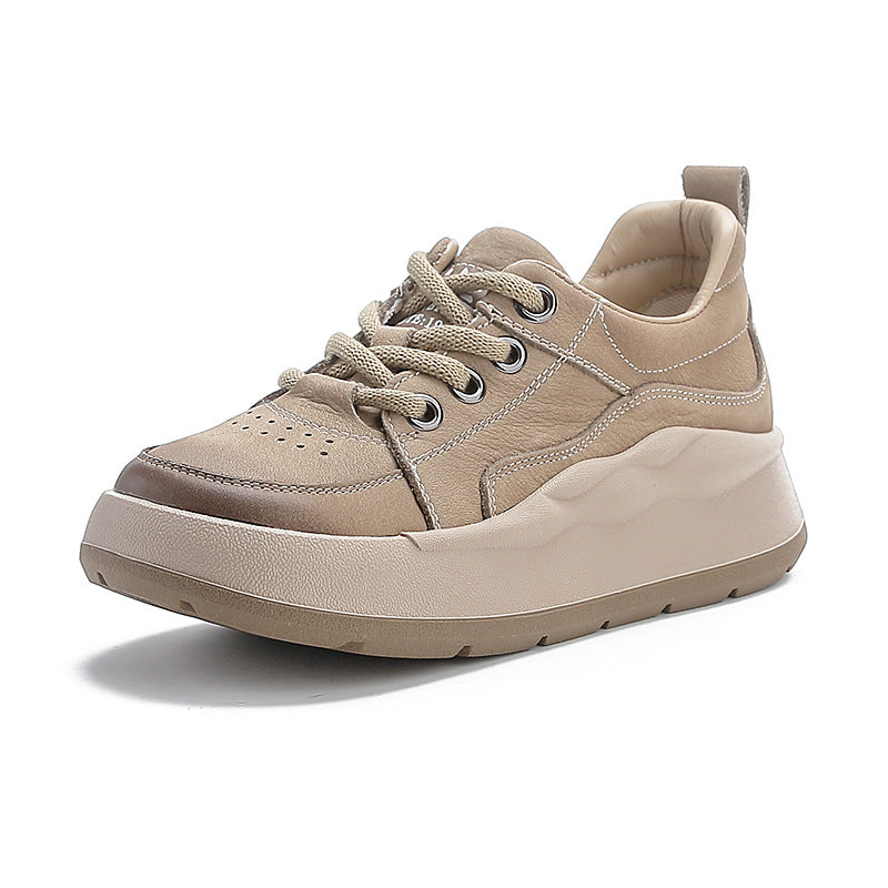 Scarpe casual Valstrend stile britannico in pelle di mucca con punta tonda, lacci e suola piatta in pelle morbida.