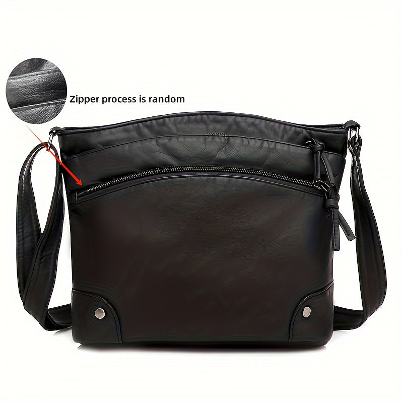 Chic Women's Vintage-Inspired Faux Leather Crossbody Bag with Adjustable Strap, Multi-Compartment Design - Lightweight, Zip Closure - Available in Light Brown/Black