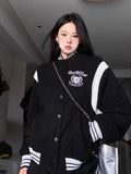 Giacca da baseball retrò da donna in stile americano con maniche a contrasto e cappuccio, marca Valstrend shop.