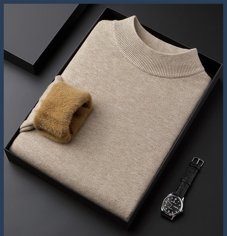 Maglione maschile color solido con pelo di pelliccia spesso, maglia di pelliccia di visone, in tessuto morbido e caldo.