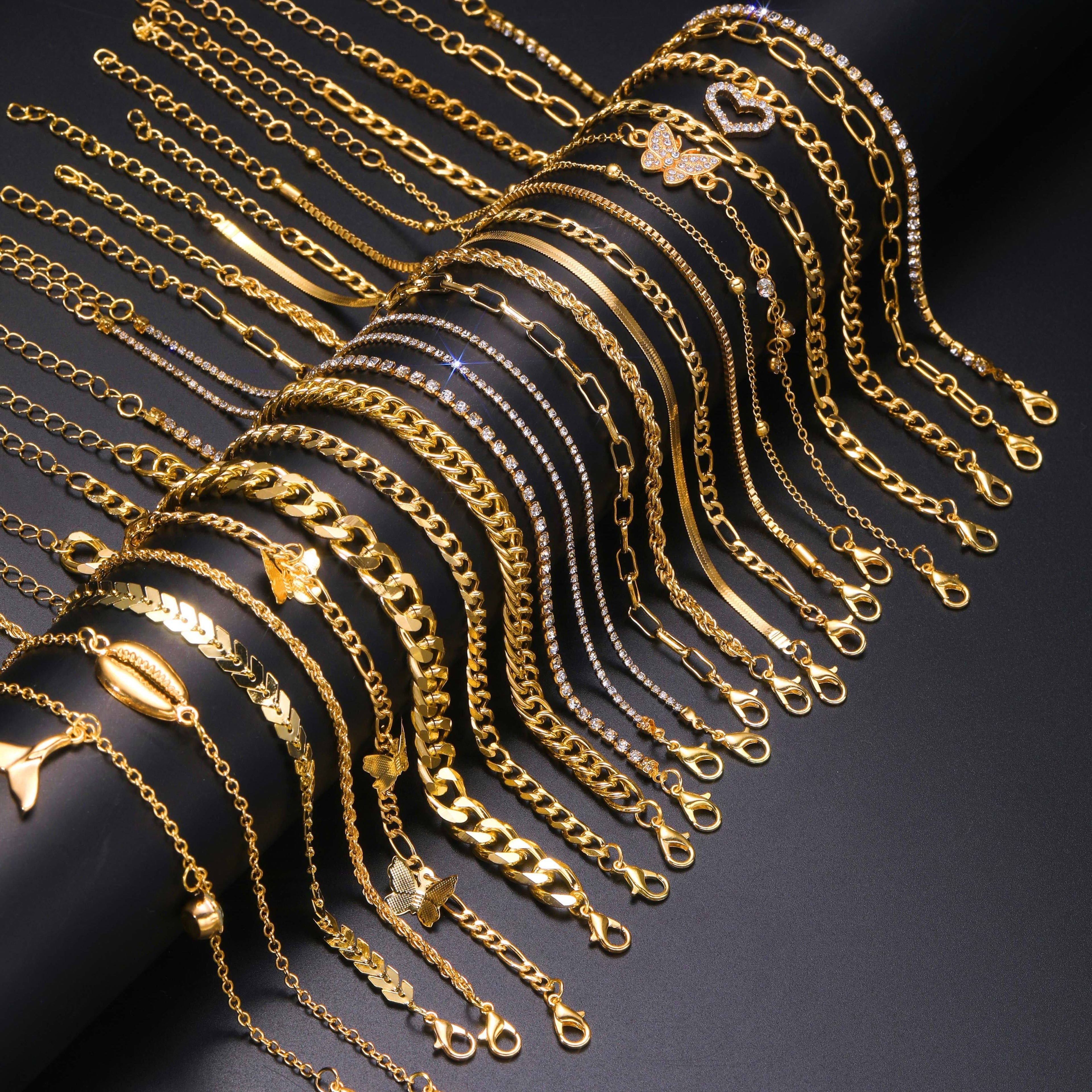 17pc Set Elegant Golden Tone Metal Chain Anklets With Butterfly, Hollow Heart & Shell Charms, Vintage Style Gift For Women, Summer Vacation & Daily Wear Accessories