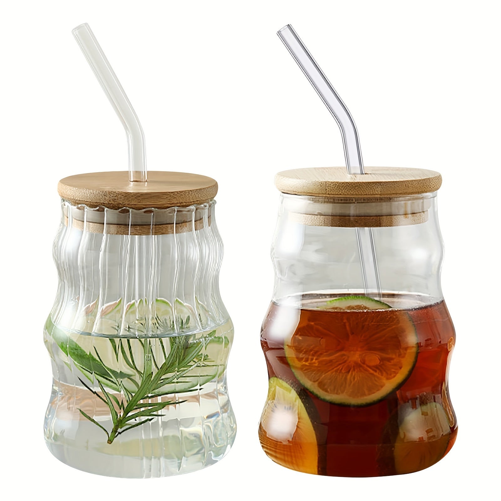 Borraccia in vetro con righe, coperchio in bambù, 500ml, resistente, riutilizzabile e senza BPA, inossidabile e a prova di perdite.