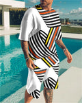 Pantaloni estivi da uomo Valstrend con stampa digitale 3D, maniche corte e stile da spiaggia, ideale per l'estate.