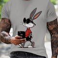 T-shirt da uomo Valstrend con stampa coniglio 3D, maniche corte, collo rotondo, tessuto elasticizzato, stile casual estivo.