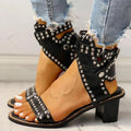 Fashion Rivet Belt Buckle Chunky Heel Sandals For Women
