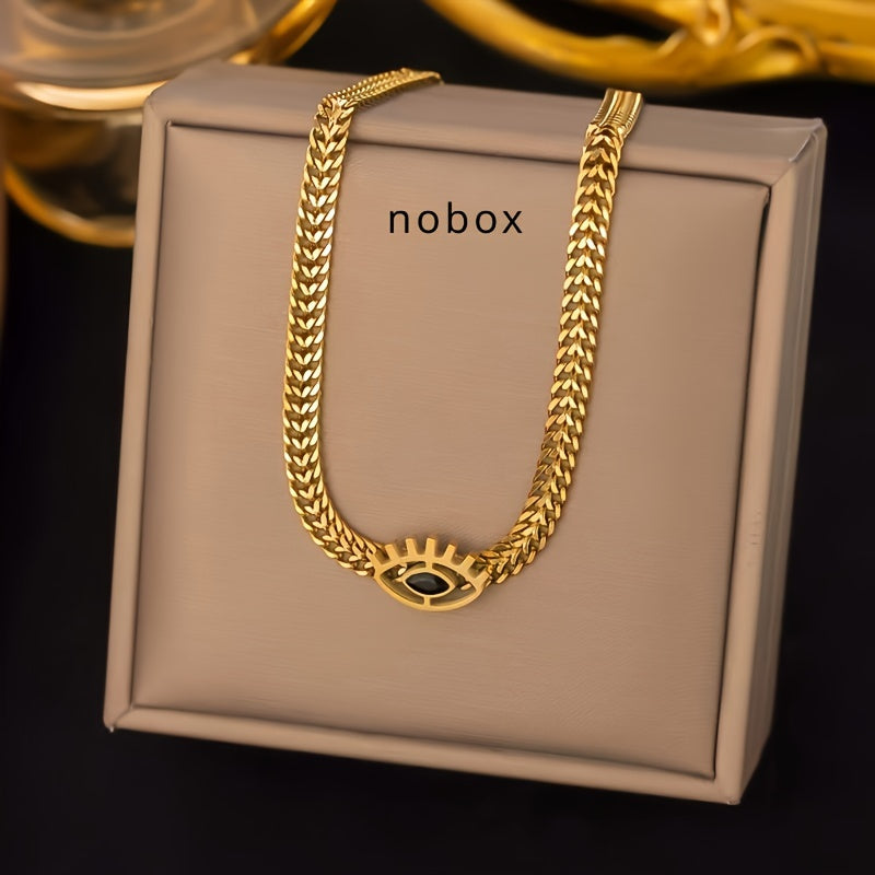 Set di collana e bracciale Valstrend in acciaio inossidabile dorato con occhi vuoti, 2 pezzi, stile elegante e moderno