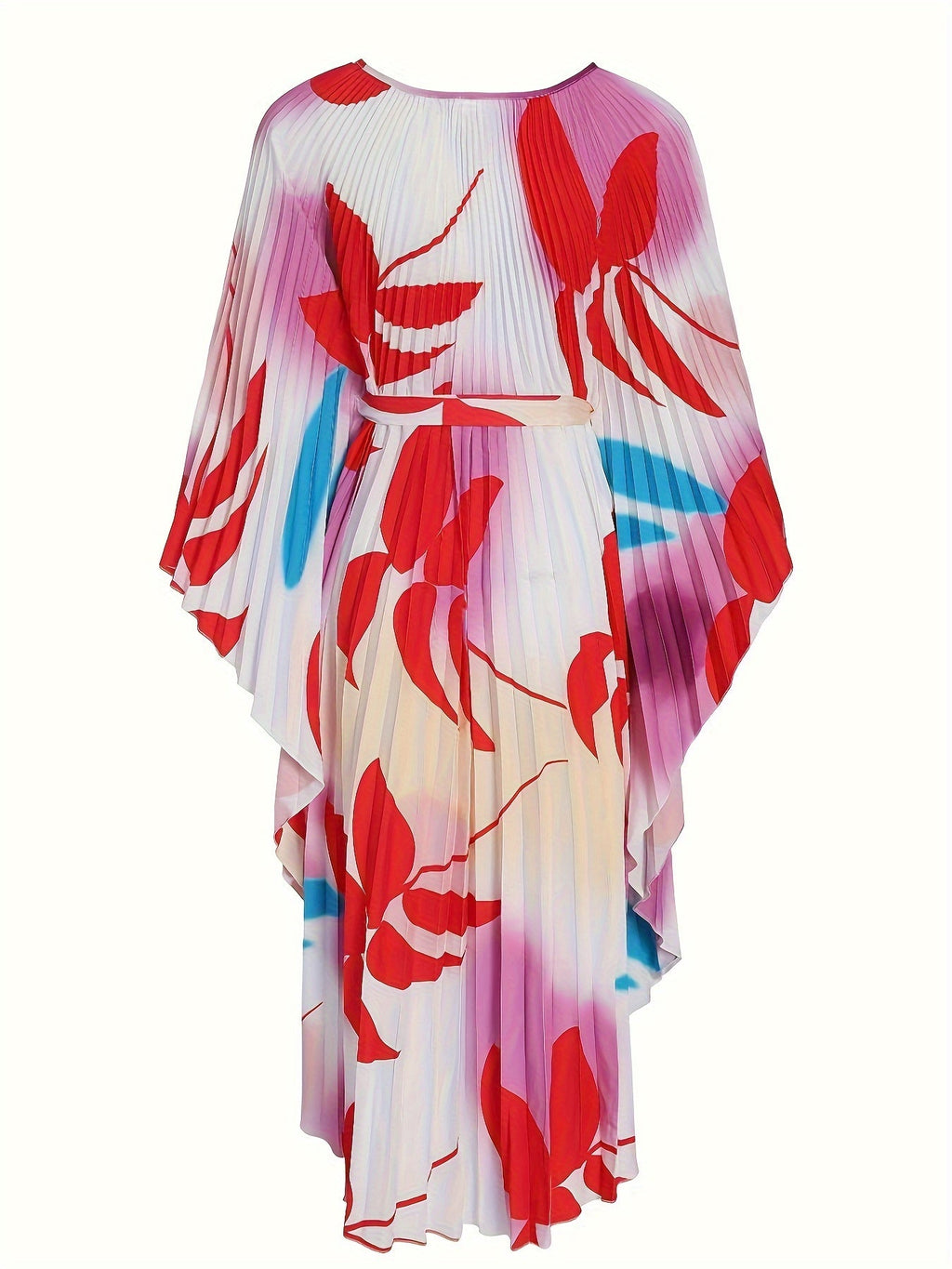 Vestito donna plus size con stampa floreale, senza maniche, morbido, elasticizzato, pieghe, collo rotondo, lunghezza media, tessuto in poliestere
