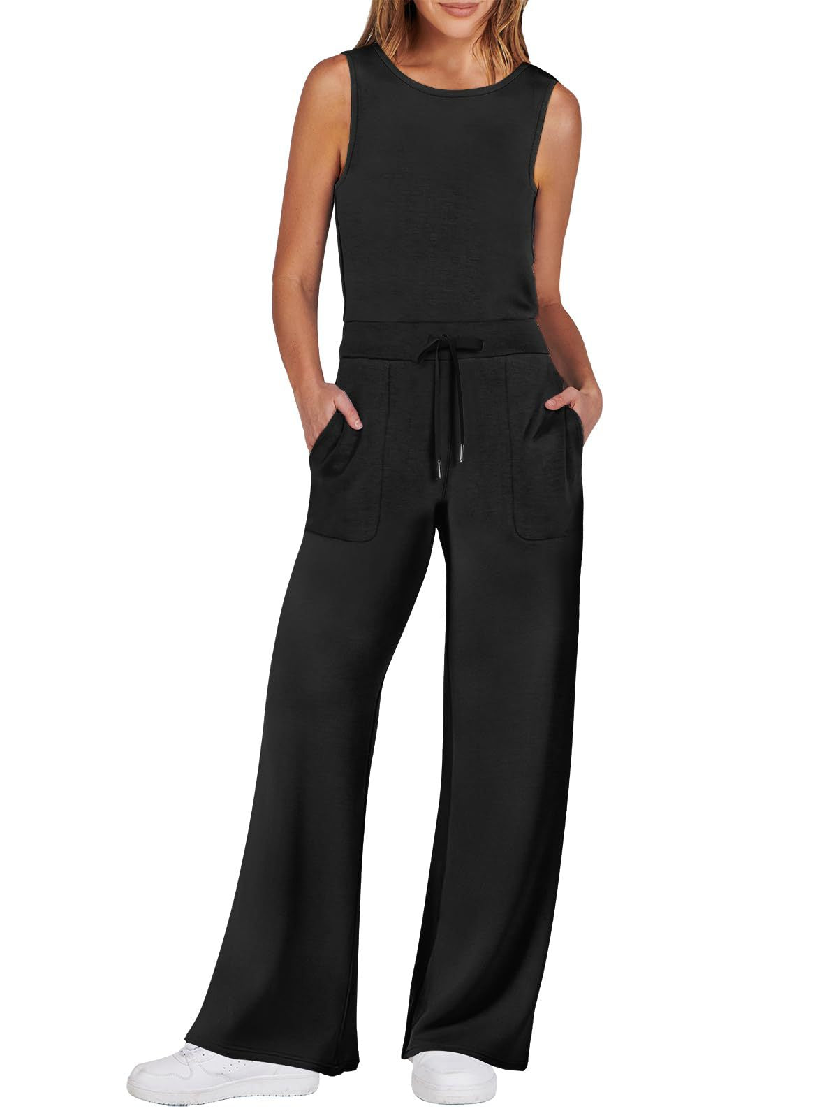 Completo donna snellente senza maniche Valstrend, vestito jumpsuit alla moda e aderente, in tessuto leggero e elegante.