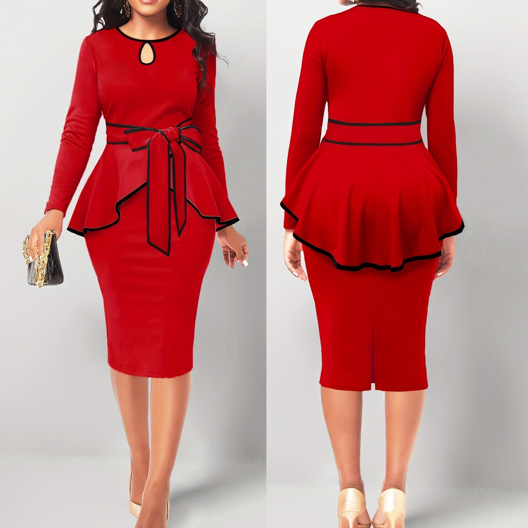 Gonna da donna Valstrend con gonna irregolare, top con volant e spacco posteriore, stile elegante e moderno.