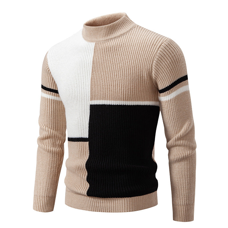 Maglione casual da uomo Valstrend con colletto a mezza altezza e dettagli in colore contrasto, stile moda coreana giovanile.