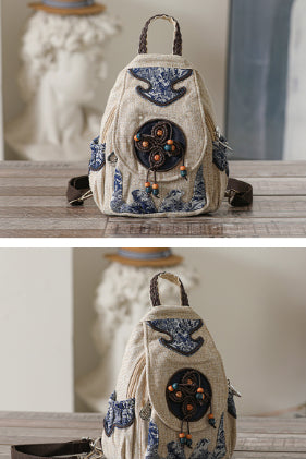 Custodia in tessuto canvas con stile retrò, artigianale e multifunzionale, con doppia zip e design artistico di Valstrend.
