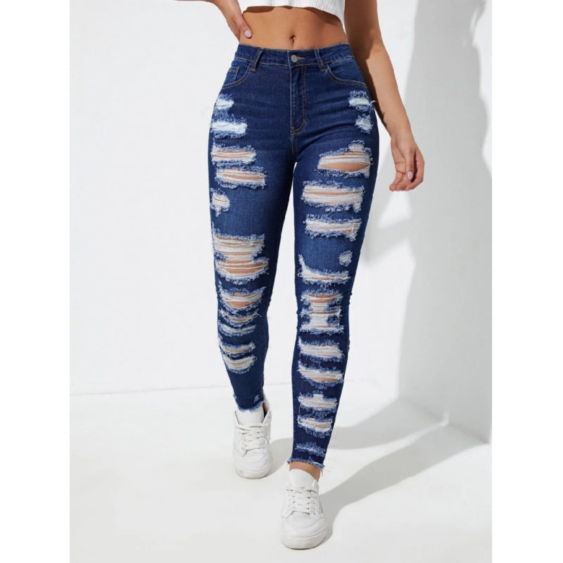Jeans skinny da donna Valstrend in denim elastic, con vestibilità aderente e vita alta, lavaggio scuro.