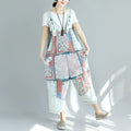 Printed Distressed Cropped Stitching Denim Suspender Pants