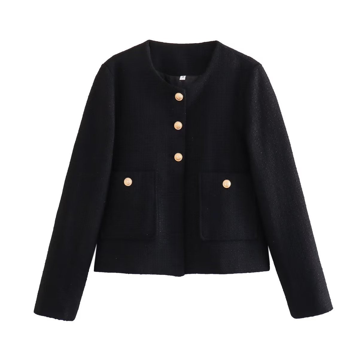 Giacca casual donna in tessuto tinta unita Valstrend, stile classico e texture semplice, maniche lunghe e colletto.
